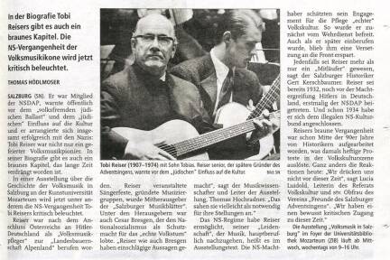 2006 berichteten die SN – nicht zum ersten Mal – über Tobi Reisers NS-Vergangenheit.