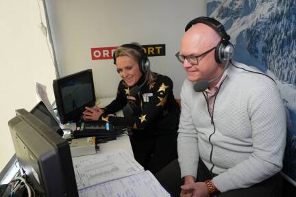 Alexandra Meissnitzer und Peter Brunner bei der Alpinen Ski-WM in Saalbach.  
