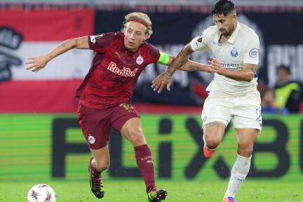 Mads Bidstrup (l.) steht am Donnerstag wieder im Kader von Red Bull Salzburg.  