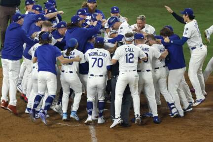 Kollektiver Jubel der Los Angeles Dodgers 