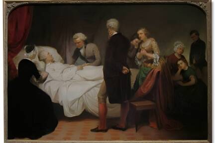 George Washington auf dem Sterbebett, Gemälde von Junius Brutus Stearns, 1851. 