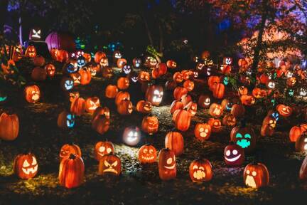 Ein mit Kürbissen dekorierter Hügel in Indianapolis (Indiana).  