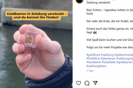 Ein Screenshot des Videos auf Instagram. Der Goldbarren wiegt 1 Gramm und ist damit aktuell rund 130 Euro wert. 