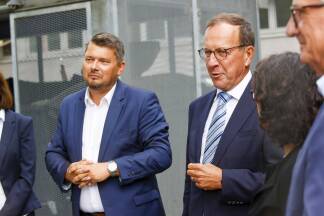Direktor Thomas Heidinger, Wolfgang Gleissner (BIG), Landesrätin Daniela Gutschi, Bürgermeister Harald Preuner. 