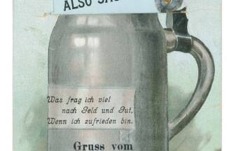 Trinkspruch auf historischem Bierkrug. 