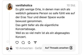 Auf Threads wird ebenfalls über die Konzertabsage diskutiert. Auf Threads wird ebenfalls über die Konzertabsage diskutiert.