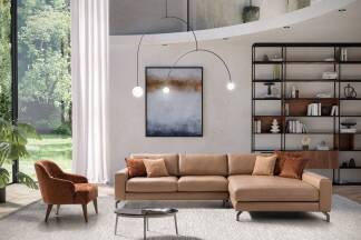 Das Loungesofa Aurora aus weichem Leder von Sedda folgt dem Farbton Mocha Mousse.  