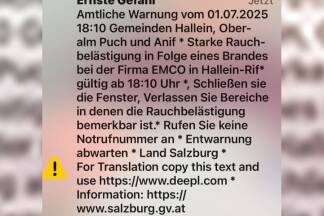 Die amtliche Warnung um 18.10 Uhr. 