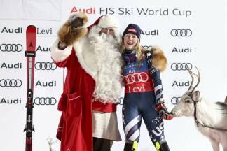 Mikaela Shiffrin gewann in Levi ihr neuntes Rentier. Mikaela Shiffrin gewann in Levi ihr neuntes Rentier.