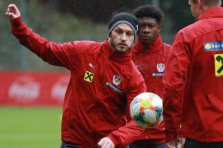 Im Mitterpinzgau: Marko Arnautovic mit David Alaba am 2. September beim Training in Saalfelden. 