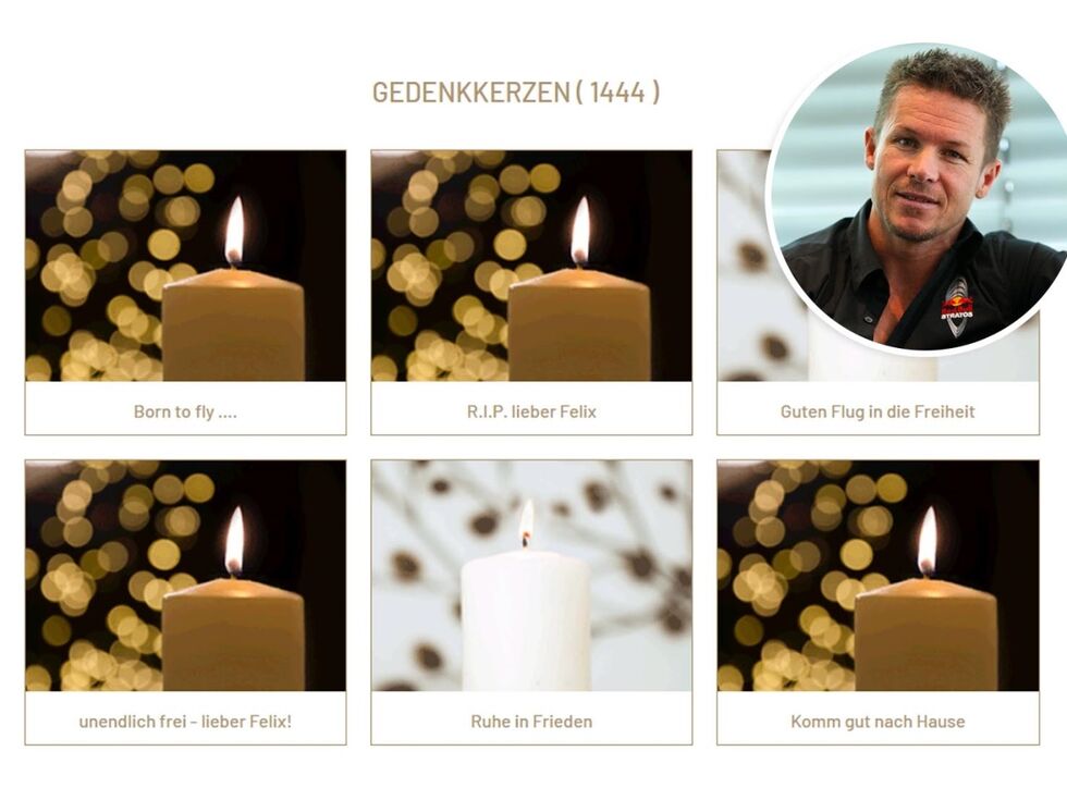 Abschied von Felix Baumgartner: 2700 Kerzen leuchten für den tödlich verunglückten Basejumper; Foto und Kapperl für die Fans