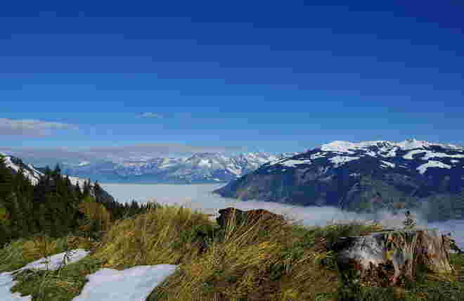 Hoch überm Zeller See mit Blick zum Steinernen Meer