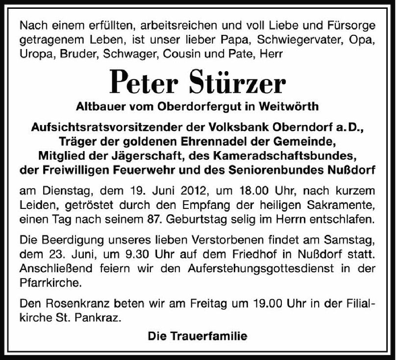 Trauer Peter Stürzer SN.at