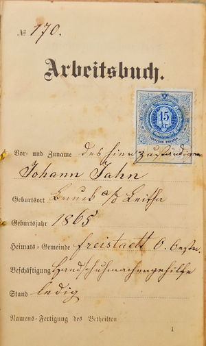 Fronfeste Museum Arbeitsbuch Johann Jahn 1865, Arbeitsmigration.jpg