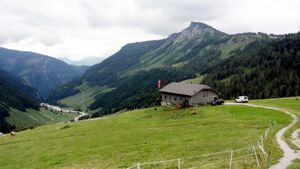 Hintererhütte auf der Genneralm, dahinter der Hochwieskopf.jpg