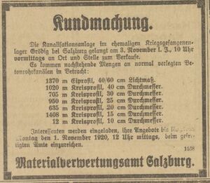 Kriegsgefangenenlager Grödig Inserat Kanalisationsanlage Verkauf 1920.JPG