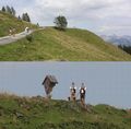 Alphornbläser beim Karalm-Wetterkreuz bei St. Martin am Tennengebirge (Collage).jpg